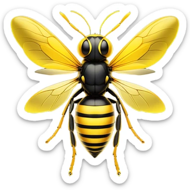 Cinematic Noble Wasp Portrait Emoji, Poised and formidable, with a sleek, slender body in bold yellow and black hues, angular, translucent wings and sharp, focused eyes exuding determined intensity, Simplified yet strikingly defined features, highly detailed, glowing with a cool, assertive radiance, high shine, intelligent and vigilant, stylized with an air of natural precision, focused and alert, soft glowing outline, capturing the essence of a watchful wasp that appears ready to buzz out of the screen with commanding presence! sticker