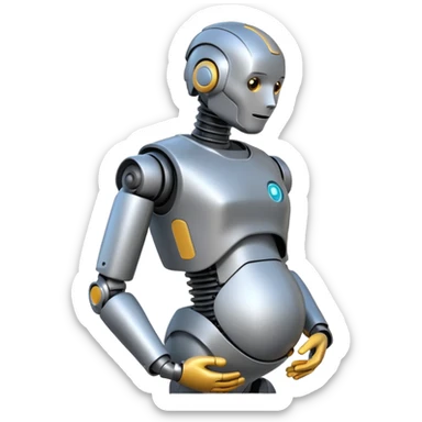 Pregnant male robot. Profile view. Facing left. 2 dimensional emoji style. sticker