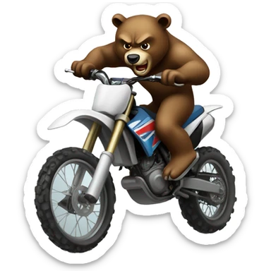 Angry bear jumping a 2 stroke dirtbike sticker