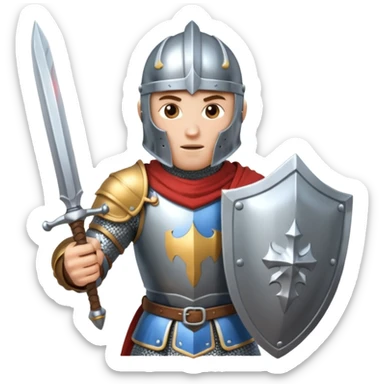 A knight in fighting action with a sword and shield sticker