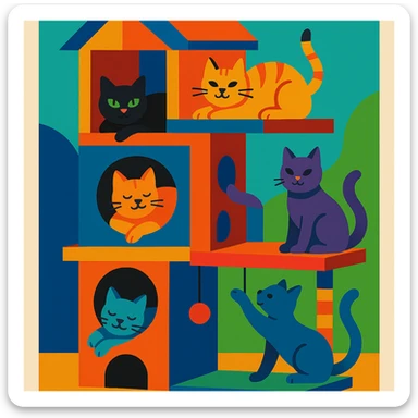 cats relaxing in a vertical playhouse sticker