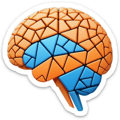 Geometric brain icon, YouTube triangle play button merged with neural network pattern, abstract minimalist design, vector art, vibrant colors, tech-inspired, clean lines, square format for app icon sticker