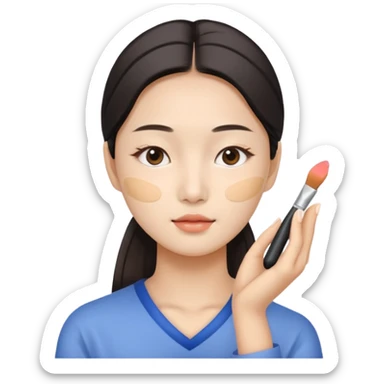 Korean woman applying foundation, clear skin sticker