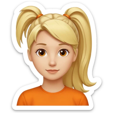 blond woman with pony tail and orange blouse sticker