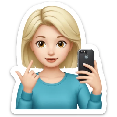 girl holding a phone, recording herself, selfie pose, cheerful expression, modern hairstyle, casual outfit sticker