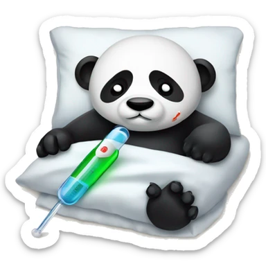 Sick Panda with fever Thermometer laying in bed sticker
