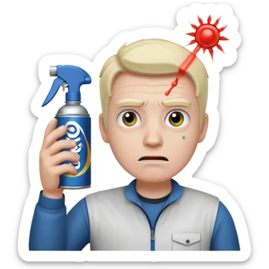 Gojo using a can of raid bug spray looking disgusted sticker
