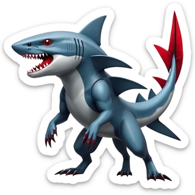 Realistic dark edgy futuristic modern advanced cyborg-Sharpedo-Zoroark-Scizor-canine-vernid-sergal-fursona-hybrid-animal creature with a shark-tail and red scars, full body, with cool sharp markings  sticker