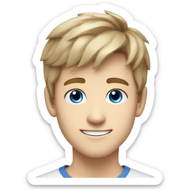 confident happy pale teen boy with extra short light brown hair blue eyes portrait angular jaw sticker