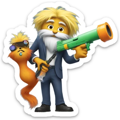 the lorax holding a water gun  sticker