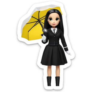 Stunning in the Spotlight Barbie, teen Wednesday Addams,showing off, show full body,accessories  gloves funeral veil, umbrella  sticker
