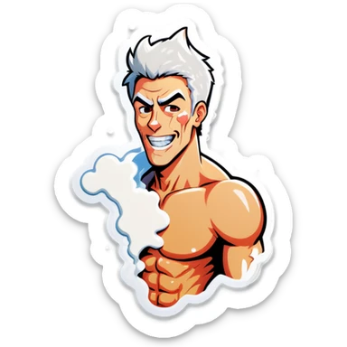 Ripped guy covered in white glue sticker