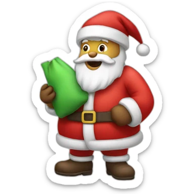 Santa carrying his sack with a phone sticker