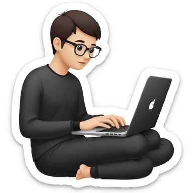 Minimalistic flat vector icon, iOS style, thin black contour on white background. Person silhouette sitting with a laptop, code brackets <> on the screen. Clean, no te sticker