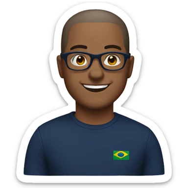 brazilian guy, 40 years old, buzzcut hair, using glasses and navy blue shirt sticker