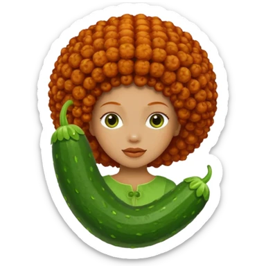 cucumber with only redhead afro hair on it without woman face sticker