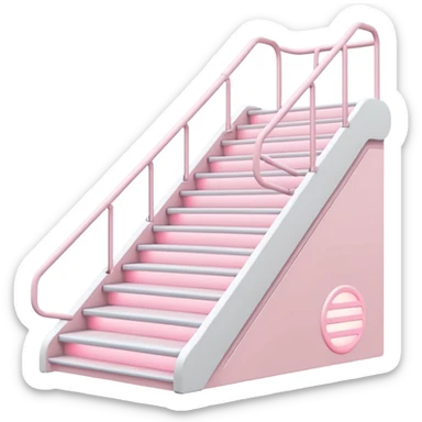 White gym stair master with pastel pink LED details, minimal backdrop sticker