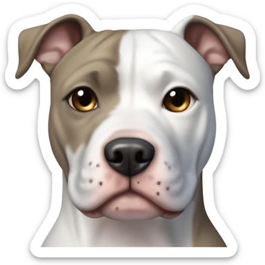 White American Staffordshire terrier with light gray/brown patches by only her left ear and has blue eyes sticker