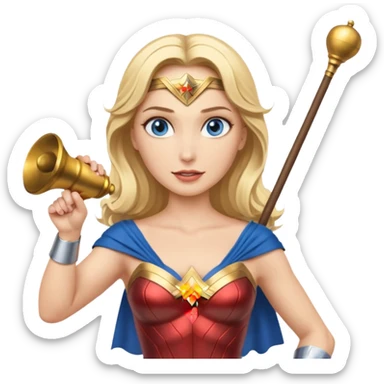 Blonde blue eyes Wonder Woman holding bell and baton sticker