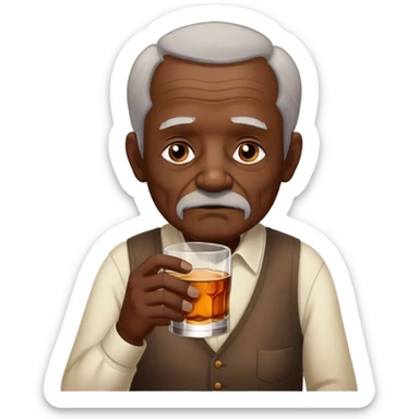 Old man, drinking whiskey, dark skin, poor sticker