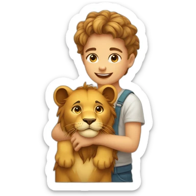 Enfant avec son chat son lion son chien sa panthère sticker