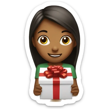 Little sister opening a Christmas present sticker