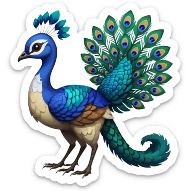  beautiful handsome gorgeous aesthetic colorful vibrant Vernid-Trico-species-Fakemon-creature by LiLaiRa, 4 legs, 1 tail, random markings, (full body) with a peacock-feather-tail sticker