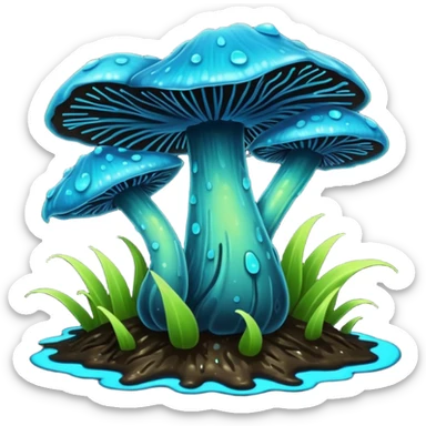 Black and cyan and blue and neon green bioluminescent shiny glowing ET gooey shroomy plenty icky sticky muddy swampy spore flower  sticker