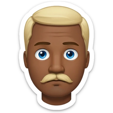 "- Nam
- 40 tuổi
- Da đen
- Tóc vàng 
- Mắt xanh nước biển, có ria
- Mặt buồn
" sticker