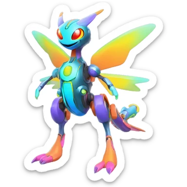 Colorful Neon Colors Vibrant Colors Flying Futuristic Mechanical Fakémon-Pokémon-Creature Full Body sticker