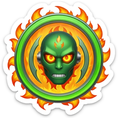 The Omnitrix from Ben 10 with a fiery guy in the middle sticker