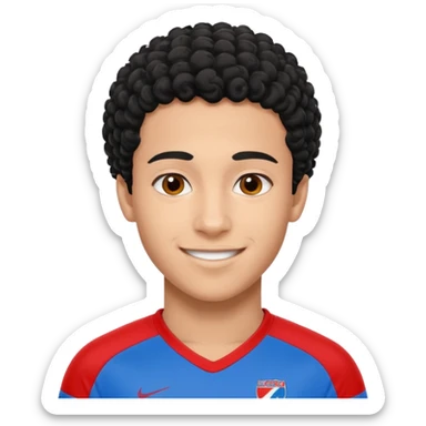 Lamine Yamal, young footballer, short curly hair, smiling, blue and red jersey, simple background sticker