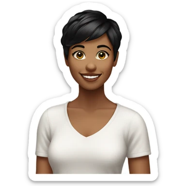 young pretty woman short pixie cut smiling, black hair sticker
