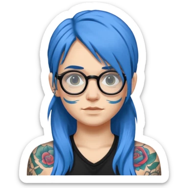 Tattooed & Blue Haired with glasse long hair sticker