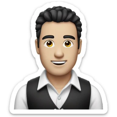 man with white shirt and black Gillet , black hair and white face sticker