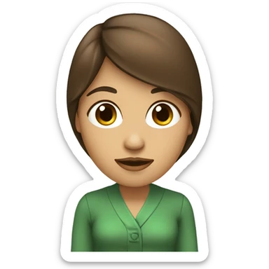 Mujer con terno, con cabello largo ondeado marron y ojos color verde sticker