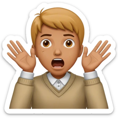 mouth open scared face with 2 hand sit on face, with clothes sticker