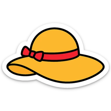 stylized Sophie hat icon inspired by Howl's Moving Castle, wide brim, red ribbon, gentle curve, modern icon style sticker