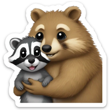 quokka hugging racoon sticker