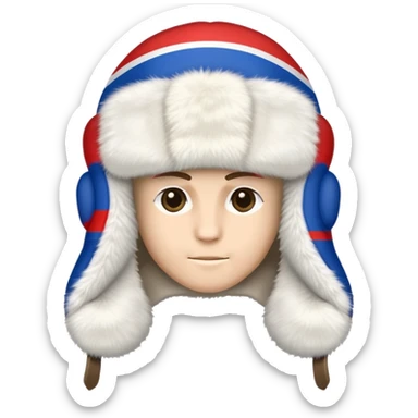 Ushanka hat with Russian flag emblem, furry winter hat with ear flaps down sticker