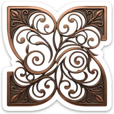 Forged metal icon, intricate wrought iron bas-relief with delicate patterns, swirling shapes, textured metal surface, blacksmithing tools nearby, minimalistic style, clean lines, transparent background. sticker