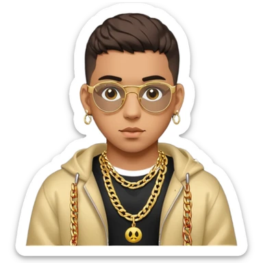 Bad Bunny, Latin Trap Singer with dark brown hair sticker