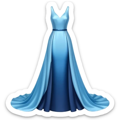 realistic isolated long slim pastel blue formal party satin dress with gradient shiny sparkling dark blue sticker