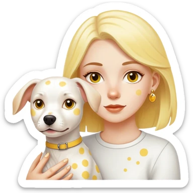 white girl with a white pincher dog with yellow spots sticker