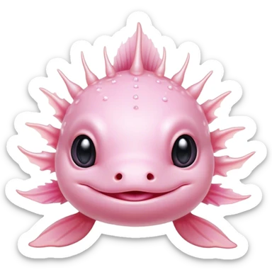 Cinematic Cute Axolotl Portrait Emoji, Head tilted playfully and inquisitively, featuring smooth, pale pink skin with delicate feathery gills and round, sparkling dark eyes filled with curiosity, Simplified yet irresistibly adorable features, highly detailed, glowing with a warm, magical glow, high shine, affectionate and quirky, stylized with a touch of whimsy, bright and endearing, soft glowing outline, capturing the essence of a mischievous yet charming aquatic friend, so playful it feels like it could swim out of the screen and into your heart! sticker