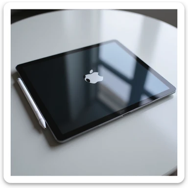 an iPad Pro with Apple Pencil, realistic style, detailed, photorealistic, modern device, screen reflection, metallic edges sticker