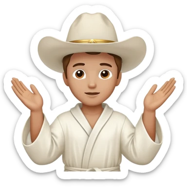 An angel in a white robe and with raised hands and white cowboy hat sticker