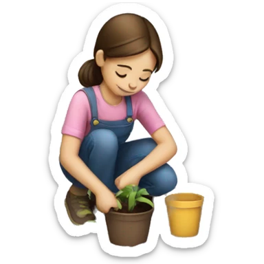 A girl planting  sticker