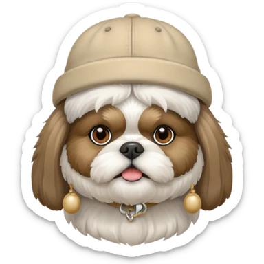 A Shih Tzu dog in a beige hat sticker