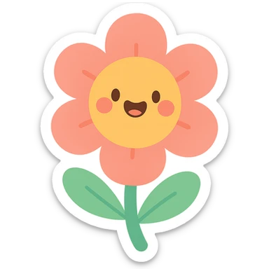 cute flower with soft colors and round petals in kawaii style, no black outline sticker